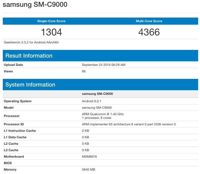 Samsung Galaxy C9 Geekbench