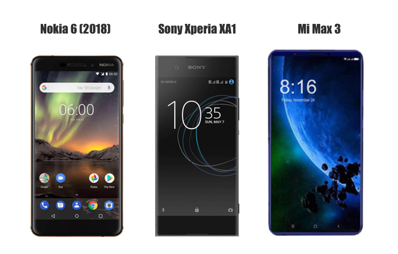 Nokia 6 (2018) vs Sony Xperia XA1 vs Mi Max 3: Price in India, Features and Specifications Comparison