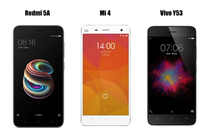 Redmi 5A vs Mi 4 vs Vivo Y53 Price in India Features Specifications Comparison