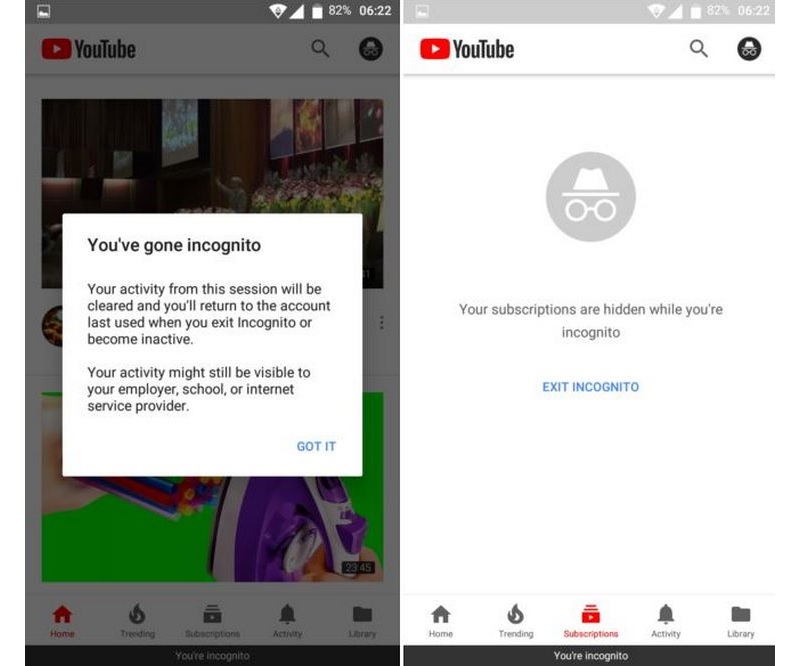 YouTube Incognito Mode