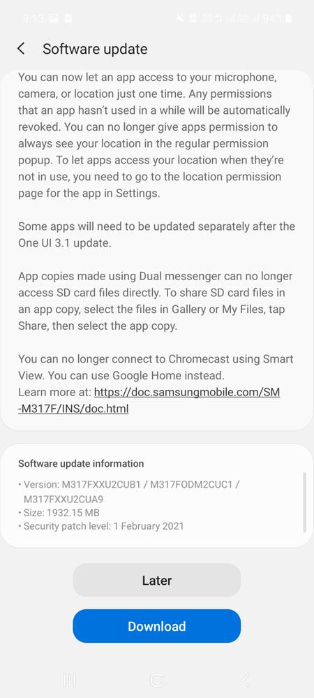 m31s android 11 update
