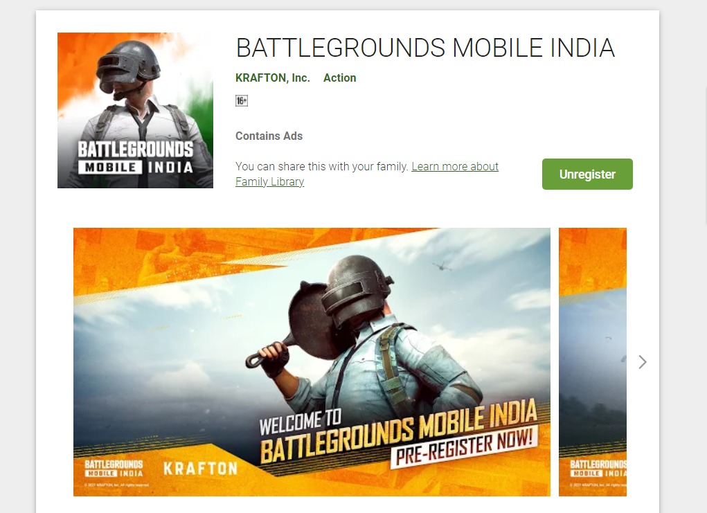 Battlegrounds Mobile India Play Store