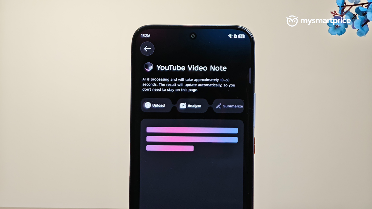 YouTube Video Note feature on the Tecno Pova Curve 2